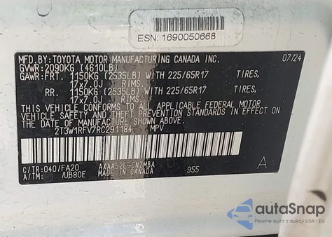 2024 Toyota Rav4 Xle from USA, damaged, VIN 2T3W1RFV7RC291184